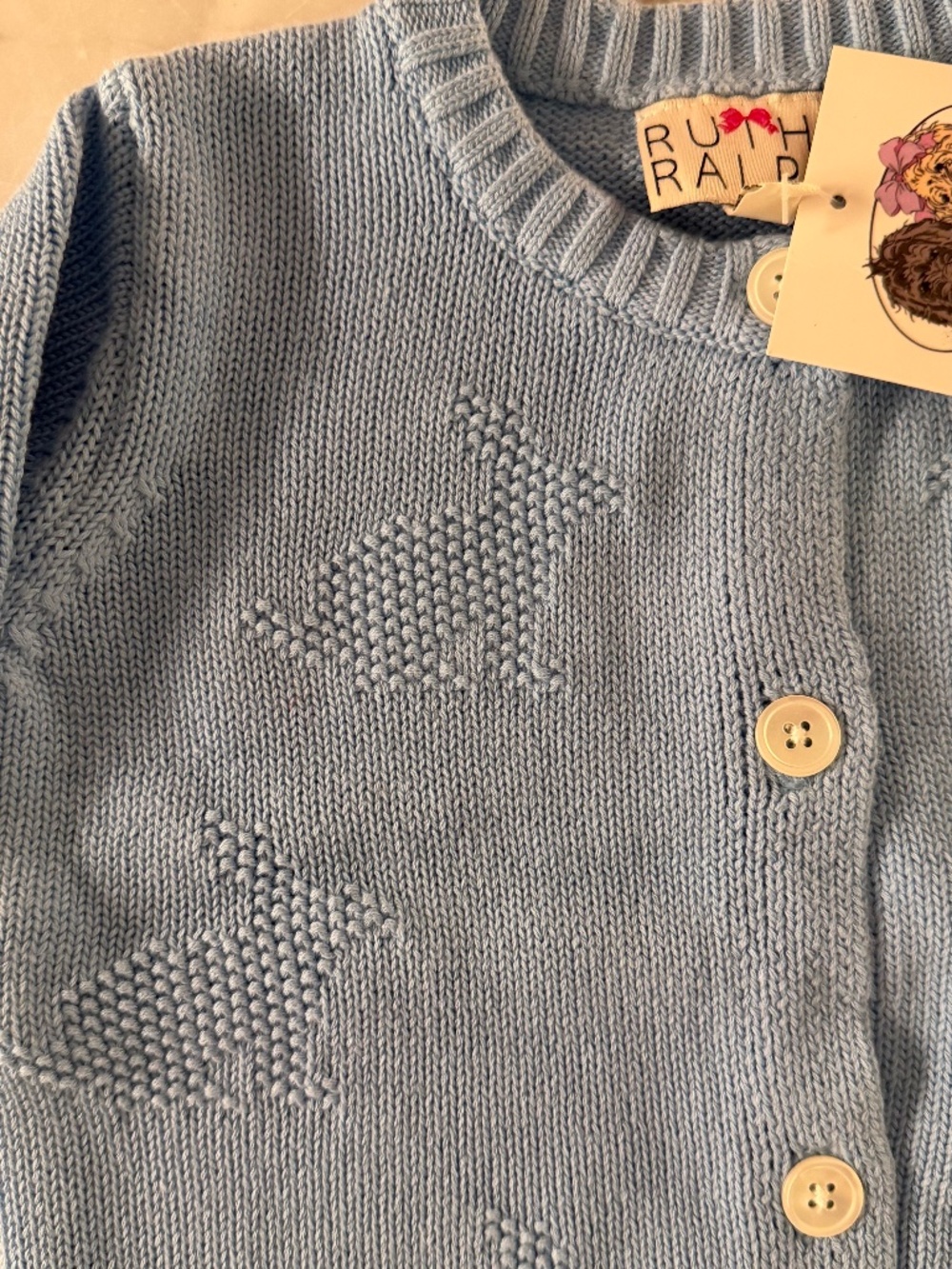 NWT Ralph & Ruth Blue Bunny Easter Springtime Knit Cardigan, 12/18M - Picture 8 of 9